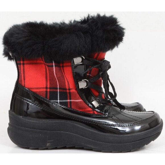 Anne Klein Gayla Red Plaid Faux Fur Mid-Calf Fabric Snow Boot Women's Size 5.5 - Picture 4 of 12